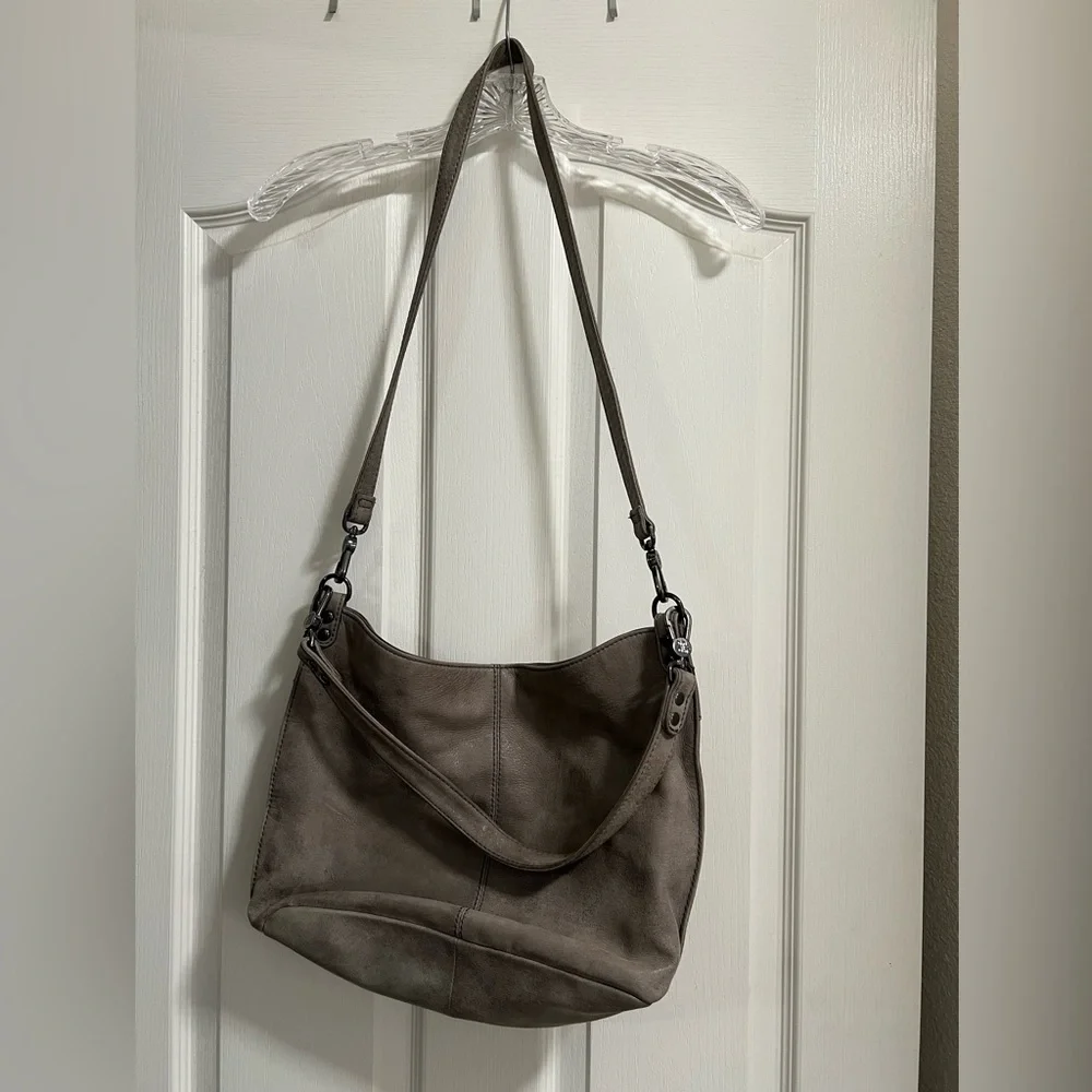 HOBO Pier Leather Gray Titanium Shoulder Bag - Picture 3 of 13